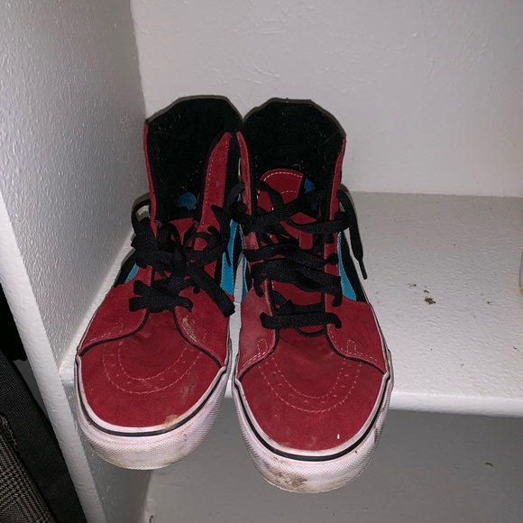 Vans size 8.5 red with baby blue strip - Picture 2 of 3